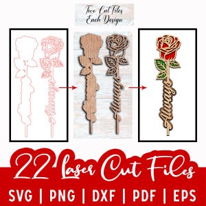 22 lime di rose tagliate al laser / Lima di taglio di rose per San Valentino e festa della mamma per incisione laser / Lima di taglio di rose per macchina laser / Rosa di San Valentino