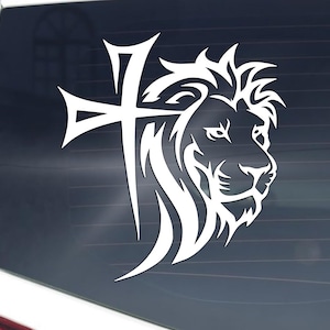Christelijke vinylsticker Leeuw van Juda en kruis