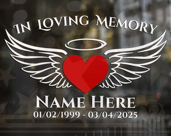 In Loving Memory Heart & Wings Vinyl Decal: Memorial Car Window Sticker