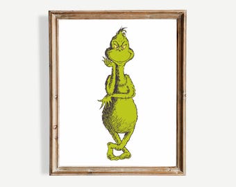 Impressões artísticas do Grinch | Decoração de parede de Natal do Grinch | Arte de parede com o personagem Grinch | Download digital
