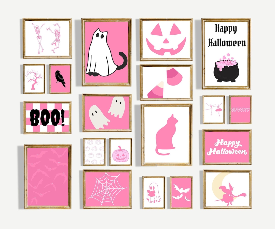 Pink Halloween Gallery Wall Set of 20 |pink Halloween Art Prints| Pink ...