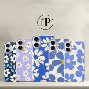 Blue Daisy Telefoon Case Bloemen Madeliefjes Cover voor iPhone 16 15 Pro 14 13 12 Samsung A26 A35 A36 A55 A56 A05s S25 Google Pixel 9 8 7A 6