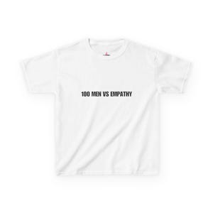 100 MEN VS EMPATHY Baby Tee - Funny y2k Satire Slogan Tee for Feminists - Women Owned and Unapologetic
