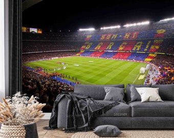 Papier peint 3D du stade de match de Barcelone en Espagne | Peler et coller | Décoration murale | Papier peint autocollant amovible | Mur d'accent