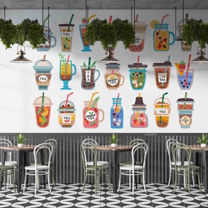3D Bubble Milk Tea Shop ijs vruchtensap muur muurschildering Schil en plak Wanddecoratie Verwijderbaar zelfklevend behang Functiemuur afbeelding 4