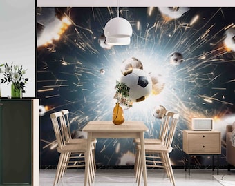 3D Sports Football Sci-Fi Pattern Wall Mural | Peel and Stick | Wall Decor | Removable Self-Adhesive Wallpaper | Feature Wall