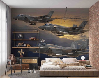 3D Himmel Wolken Flugzeug Ansicht Wandbild | Schälen und Aufkleben | Wanddekoration | Abnehmbare selbstklebende Tapete | Feature Wand