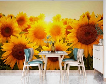 3D Yellow Sunflower Flower Sunshine Wall Mural | Peel and Stick | Wall Decor | Removable Self-Adhesive Wallpaper | Feature Wall