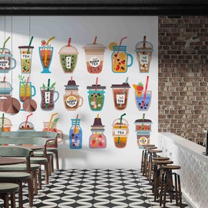 3D Bubble Milk Tea Shop ijs vruchtensap muur muurschildering Schil en plak Wanddecoratie Verwijderbaar zelfklevend behang Functiemuur afbeelding 2