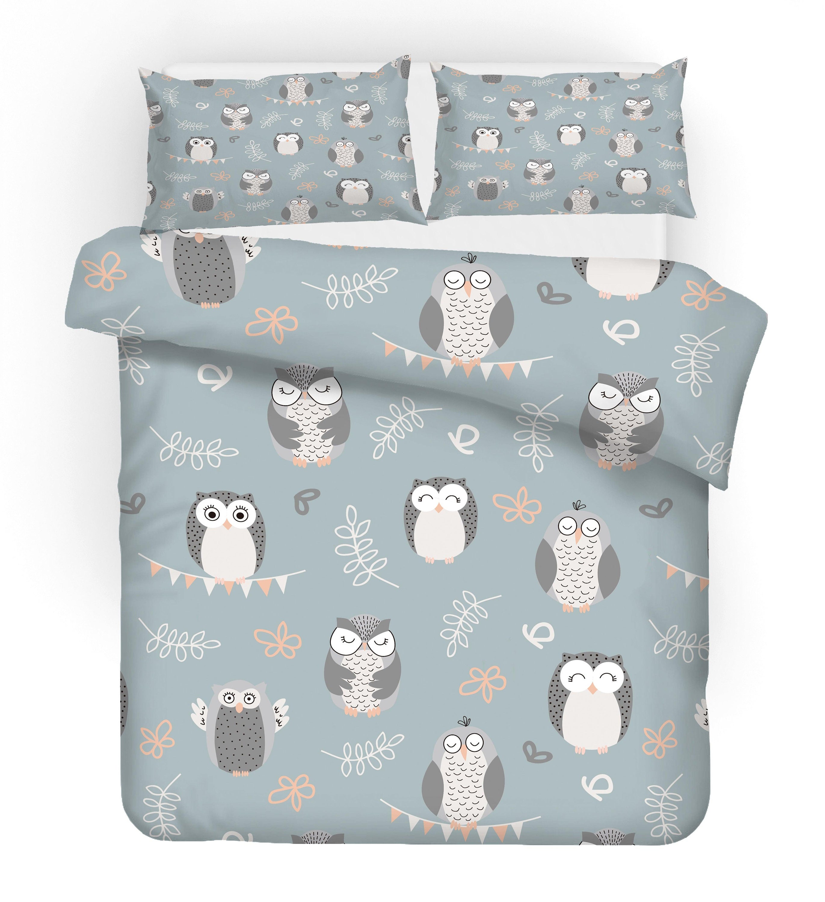 Floral Owl Patchwork 3-Piece Quilted Bedding Set NCU0HY005