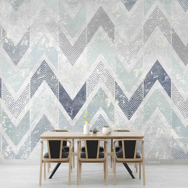 3D Geometric Gray Zigzag Abstract Wall Mural | Peel and Stick | Wall Decor | Removable Self-Adhesive Wallpaper | Feature Wall