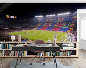 3D Stadion Barcelona Spanje Sport Groene Muurschildering | Schil en plak | Wanddecoratie | Verwijderbaar zelfklevend behang | Functiemuur