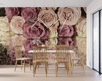 3D roze roos bloemen bloem muur muurschildering | Schil en plak | Wanddecoratie | Verwijderbaar zelfklevend behang | Functiemuur