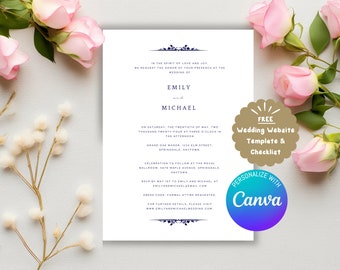 Modern Elegant Wedding Invitation Template, Minimalist, 100% Editable Canva Template, FREE ITEMS!, DIY Template, Printable, Instant Download