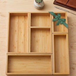 5-delat lådset i bambu, förvaringsbrickor med flera användningsområden för kök, kontor