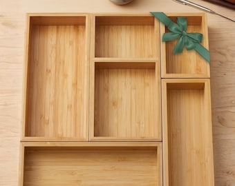 5-Piece Bamboo Drawer Organizer Set, Multi-Use Storage Trays for Kitchen, Office