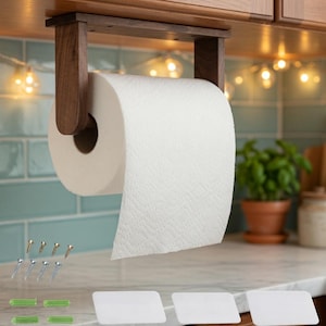 Wooden Under Cabinet Paper Towel Holder – Rustic Farmhouse Kitchen Roll Organizer