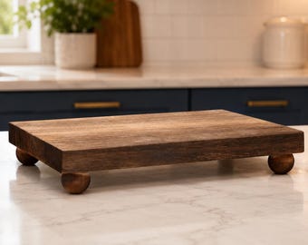 Wooden Pedestal Stand | Farmhouse Wood Riser Tray | Rustic Kitchen & Bathroom Decor | Soap Candle Display Stand | 12x7 Inch