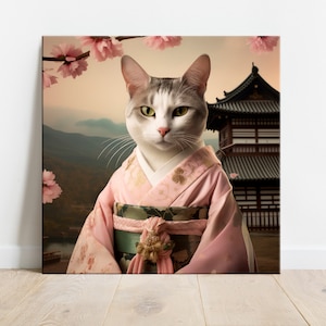 Japan Custom Pet Portrait Custom Japan Pet Gift for Pet Owners Japanese  Portrait Personalized Pet Portrait from Photo Sakura Wall Decor Art