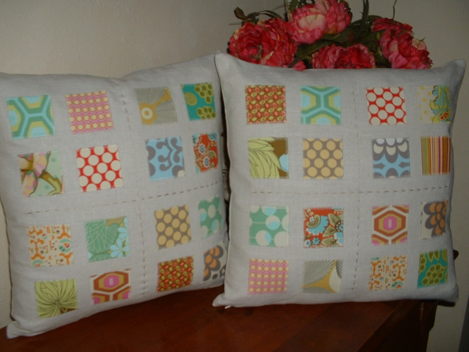 Set of Two Linen Patchwork 16 Inch Pillow Covers Made With Amy Etsy