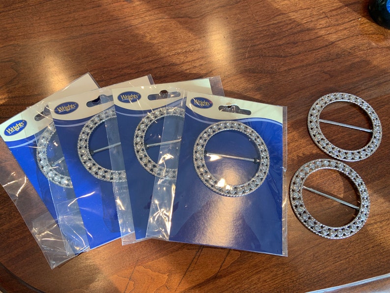 Six Round Metal Rhinestone Belt Buckles for 2 belt