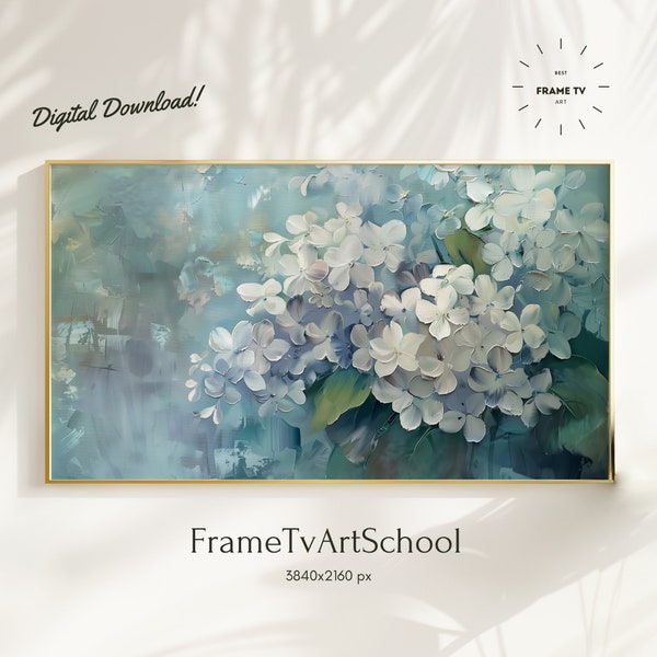 Hydrangea Painting, Spring Frame Tv Art, Samsung Frame Tv Art, Frame Tv Art Flowers, Floral Frame Tv Art, Art For Frame Tv | TV0004