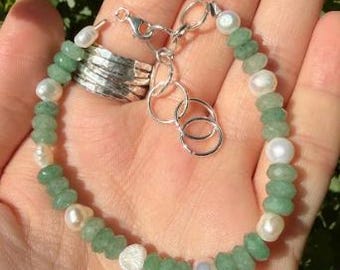 Grün Aventurin weiße Perlen Perlenarmband