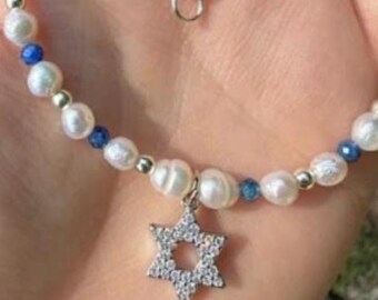 White Pearls, Sterling Silver and Sodalite Gems Magen David Bracelet - NECKLACE EXTENSION