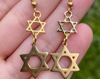 Double Magen David Gold Plated Earrings