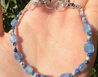 Kyanit 925 Sterling Silber Perlen Armband