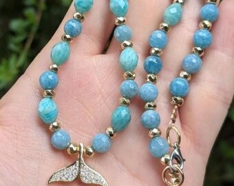 Helle blaue Jade Edelsteine Whale Tail Zirkonia Halskette