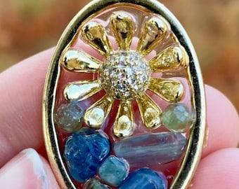 Sonnenblume & Kyanit Edelsteine Epoxidharz Klar Anhänger