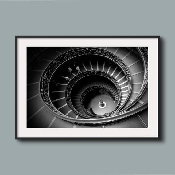 Vatikan Treppe Wandbild, Rom Bild, Poster Schwarz Weiß, Poster Querformat, Fotografie schwarz weiß, Wandbild Wohnzimmer, Wandkunst