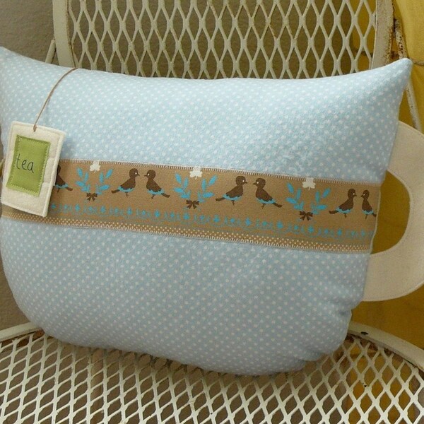 Birds and polka dots Tea Cup Pillow