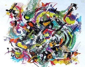 Original Abstract Pastel Expressionist Painting Pastel Drawing " Controlled Spatter"