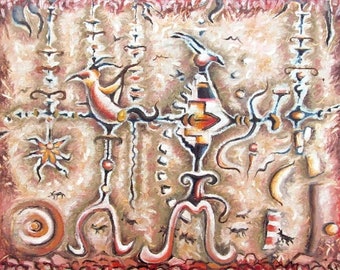 Vintage Original Oil Painting on Stretched Canvas:  16"x 20"  "Rare Birds" Abstract Impressionism