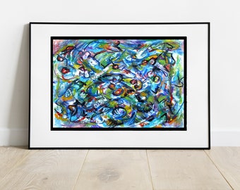 Original Abstract Painting "Water Spirits" Acrylic, Mixed Media, supernatural, blue, expressionist 2023
