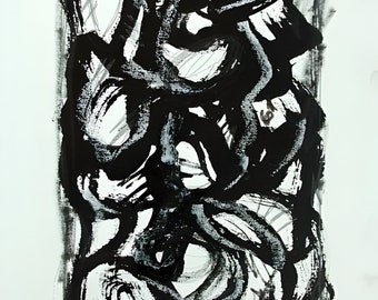 Original Abstract Expressionist Painting "white and Black Noise" Signed