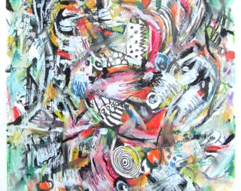 Original Abstract Pastel Expressionist Painting Pastel Drawing "Machinekind" Billette
