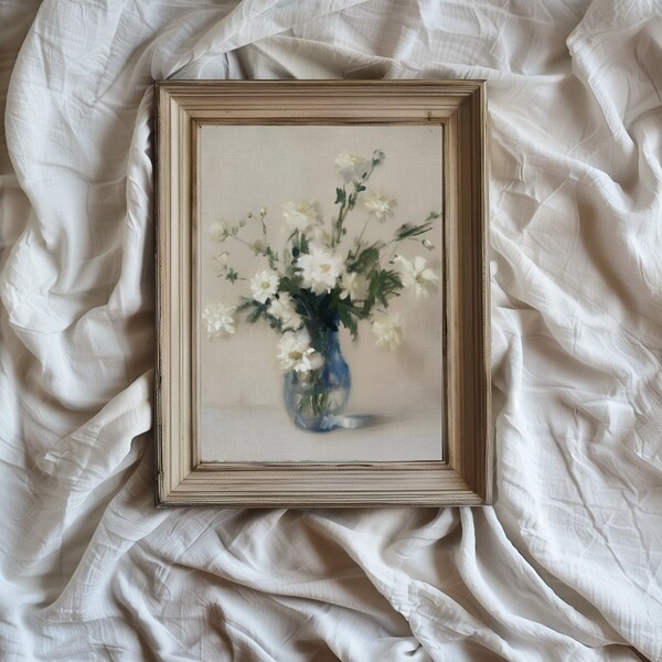 Printable Still-Life Painting/ Vintage Vertical Artwork/ Flower/ Daisy/ Interior Design/ Floral/ Oil Painting/Instant Download/VA31