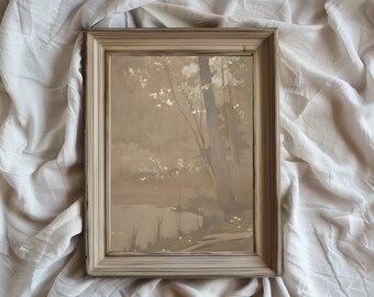 Beige See und Baum Gemälde/ Natur Druck/ See Landschaft/Natur Print/ Original Gemälde/ VA1