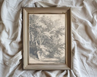 Pintura de paisaje imprimible/Obra de arte vertical vintage/Árboles/Bosque/Diseño de interiores/Rústico/Melancólico/Descarga instantánea/VA18
