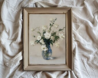 Druckbare Stillleben Malerei/ Vintage vertikale Kunst/ Blume/ Gänseblümchen/ Innendekoration/ Blumen/ Öl Malerei/Instant Download/VA31