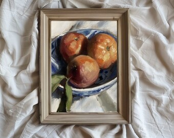 Pintura al óleo de naranjas para imprimir/Obra de arte vertical vintage/Naturaleza muerta/Impresión de naturaleza/Naranjas en un recipiente/Descarga instantánea/VA4