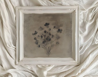 Ätherische schwarz-beige Blumen quadratische Kunst / rustikale Blumenmalerei / druckbare digitale Kunst / Stillleben Kunst / Weiche launische Töne / VA130