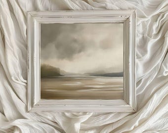 Küsten Landschaft/ Aquarell Malerei/ Druckbare digitale Kunst/ Wand Kunst/ Neutrale Erdtöne / Ruhige Strandszene / Quadratisches Kunstwerk / VA118