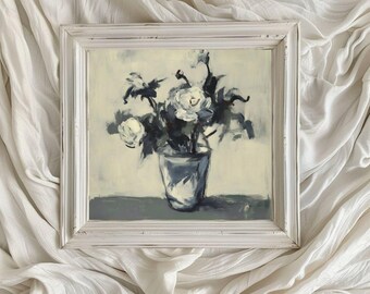 Abstraktes Blumen Stillleben quadratisches Kunstwerk / rustikale Blumenmalerei / druckbare digitale Kunst / Stillleben Kunst / weiche launische Töne / VA133