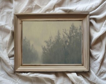 Neblige Waldlandschaft / Ölgemälde / Druckbare digitale Kunst / Wandkunst / Grüntöne / Ruhige Naturszene / Horizontales Kunstwerk / Ruhiges Dekor / VA108