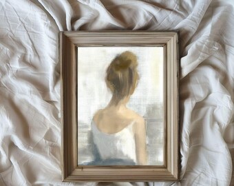 Elegantes Weibliches Porträt / Ölgemälde / Druckbare digitale Kunst / Wandkunst / Minimalistischer Stil / Neutrale Töne / Vertikales Kunstwerk / VA114