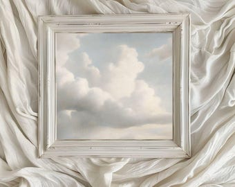 Blaue Wolken Landschaft Gemälde/ Ölgemälde/ Druckbare digitale Kunst/ Wandkunst/ Blaue Töne/ Blaue Töne/ Minimalistisches Dekor/ Quadratisches Kunstwerk/VA119